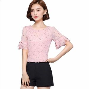 Pink dot chiffon blouse